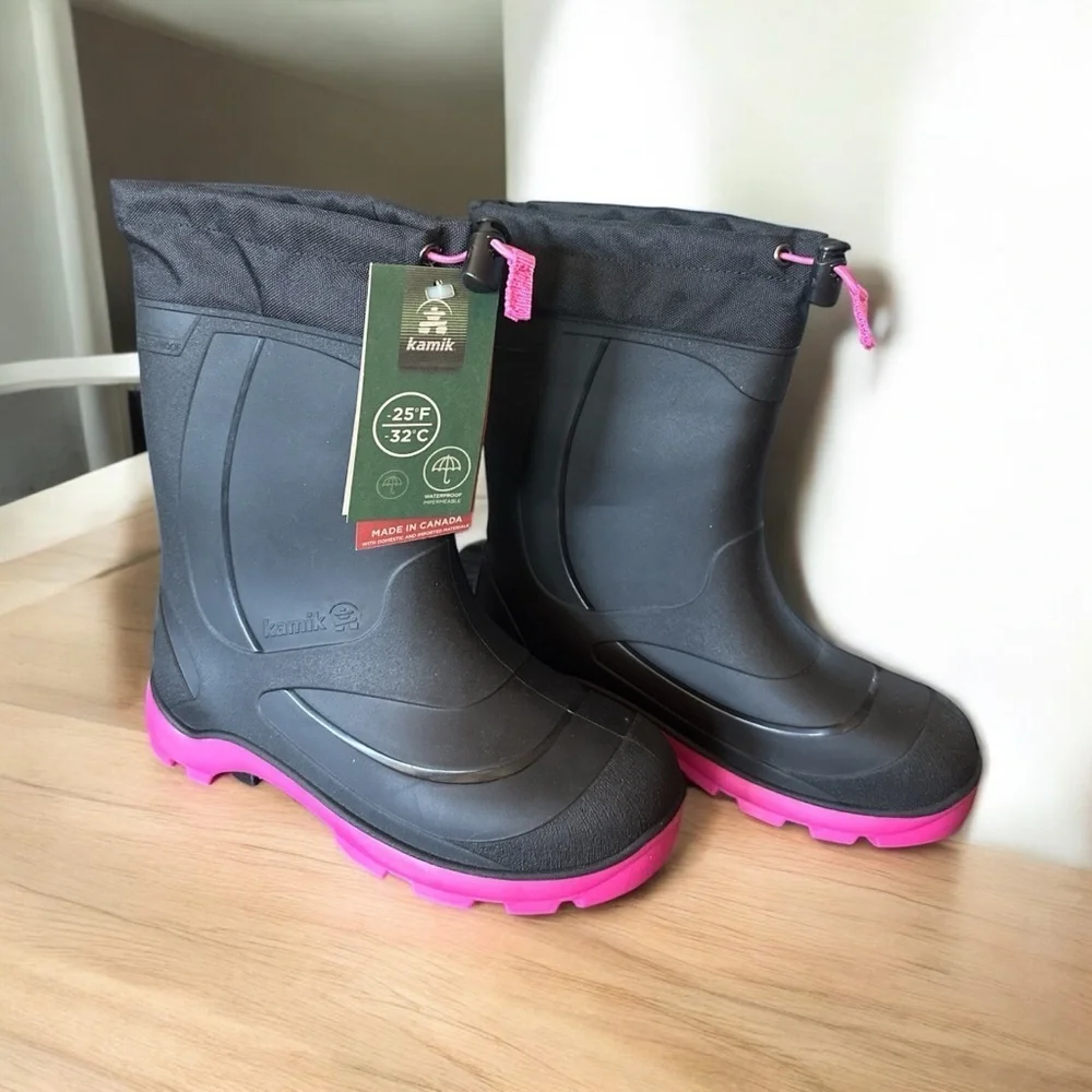 Kamik Unisex Snobuster Boots Black with Magenta Size 5